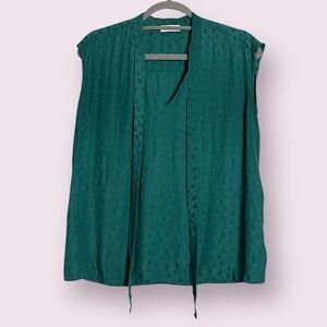 Sandro Paris Green Textured Tie Blouse Small